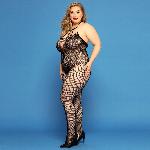 Сітчастий бодістокінг JSY «Відверта Мадлен» Plus Size, Black, імітація боді, мереживо, доступ - мініатюра 3