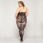Мереживний бодістокінг JSY «Гаряча Хейлі» Plus Size, Black, халтер, імітація панчіх, відкритий досту - мініатюра 2