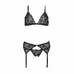 Комплект з відкритим доступом Passion DELIENA SET L/XL black, ліф, стрінги, пояс для панчіх - мініатюра 4