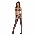 Комплект з відкритим доступом Passion DELIENA SET XXL/XXXL black, ліф, стрінги, пояс для панчіх - мініатюра 3
