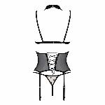 Корсет з відкритими грудьми Passion DOMINICA CORSET S/M beige, пажі для панчіх, стрінги - мініатюра 4