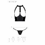Комплект білизни з відкритими грудьми Passion GENEVIA SET WITH OPEN BRA L/XL black, корсет, стрінги - мініатюра 5