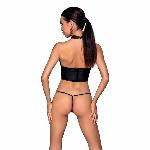 Комплект білизни з відкритими грудьми Passion GENEVIA SET WITH OPEN BRA S/M black, корсет, стрінги - мініатюра 2