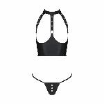 Комплект білизни з відкритими грудьми Passion GENEVIA SET WITH OPEN BRA S/M black, корсет, стрінги - мініатюра 3
