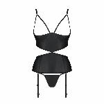 Корсет з відкритими грудьми Passion JANNIES CORSET XXL/XXXL black, стрінги в наборі - мініатюра 3