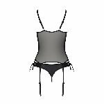 Корсет зі шнурівкою Passion NESSY CORSET L/XL black, стрінги з відкритим доступом, пажі для панчіх - мініатюра 4