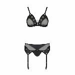 Комплект білизни Passion NESSY SET XXL/XXXL black, бюстгальтер, пояс для панчіх, стрінги - мініатюра 3