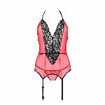 Корсет з пажами для панчіх Passion PEONIA CORSET S/M red, стрінги - мініатюра 4