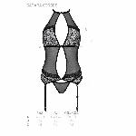 Корсет з пажами Passion SATARA CORSET L/XL black, стрінги, мереживо, застібки спереду та ззаду - мініатюра 5
