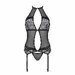 Корсет з пажами Passion SATARA CORSET L/XL black, стрінги, мереживо, застібки спереду та ззаду - мініатюра 3