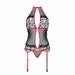 Корсет з пажами Passion SATARA CORSET L/XL red, стрінги, мереживо, застібки спереду та ззаду - мініатюра 3