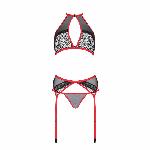 Комплект білизни Passion SATARA SET L/XL red, топ, пояс для панчіх, стрінги - мініатюра 3