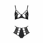 Комплект білизни Passion TASMINA SET L/XL black, ліф, високі трусики з корсетом ззаду - мініатюра 3