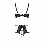 Комплект білизни Passion TASMINA SET L/XL black, ліф, високі трусики з корсетом ззаду - мініатюра 4