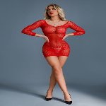 Сукня-сітка Caprice Lingerie Model 01 One size Red, мереживо, довгі рукави - мініатюра 1