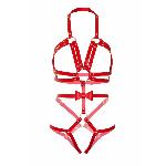 Портупея-тедді з ременів Leg Avenue Studded O-ring harness teddy S Red, екошкіра - мініатюра 5