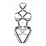 (SALE) Портупея-тедді з екошкіри Leg Avenue Heart ring harness teddy S, Black, підвіска-сердечко, ланцюги - мініатюра 5