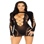 Безшовна мінісукня Leg Avenue Long sleeve cut out mini dress One size Black - мініатюра 1