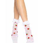Шкарпетки жіночі з полуничним принтом Leg Avenue Strawberry ruffle top anklets One size, мереживні м - мініатюра 2