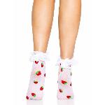 Шкарпетки жіночі з полуничним принтом Leg Avenue Strawberry ruffle top anklets One size, мереживні м - мініатюра 3