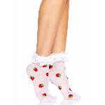 Шкарпетки жіночі з полуничним принтом Leg Avenue Strawberry ruffle top anklets One size, мереживні м - мініатюра 4