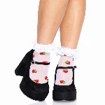 Шкарпетки жіночі з полуничним принтом Leg Avenue Strawberry ruffle top anklets One size, мереживні м - мініатюра 1