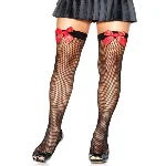 Панчохи-сітка з атласним бантиком Leg Avenue Fishnet Thigh Highs One size, Black, With Bow Red - мініатюра 1