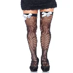 Панчохи-сітка з атласним бантиком Leg Avenue Fishnet Thigh Highs One size,  Black, With Bow White - мініатюра 1
