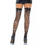 Панчохи-сітка зі швом ззаду Leg Avenue Bow back seam thigh highs One size Black, атласний бант - мініатюра 3