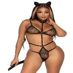 Еротичний костюм кішки Leg Avenue Roleplay Sex Kitten One size Black, боді, вушка, чокер - мініатюра 1