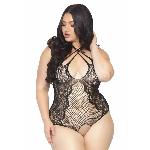 Тедді з відкритим доступом Leg Avenue Net lace crotchless teddy 1X–2X Black, шнурівка на спині - мініатюра 3