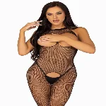 Бодістокінг Leg Avenue Fishnet Halter Bodystocking One size Black, дрібна сітка - мініатюра 1