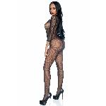 Бодістокінг Leg Avenue V Front Bodystocking One size Black, дрібна сітка, доступ - мініатюра 3