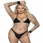Бодістокінг у велику сітку Leg Avenue Long Sleeved Bodystocking One size Black, довгий рукав - мініатюра 1