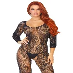 Бодістокінг Leg Avenue Swirl Lace Bodystocking One size Black, ажурна тканина, доступ - мініатюра 1
