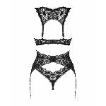Комплект білизни Obsessive Donna Dream 3-pcs set XS/S Black, бюстгальтер, стрінги, пояс для панчіх - мініатюра 4