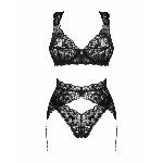 Комплект білизни Obsessive Donna Dream 3-pcs set XL/2XL Black, бюстгальтер, стрінги, пояс для панчіх - мініатюра 3