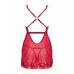 Прозора сорочка бебі-дол Obsessive Lacelove babydoll & thong XS/S Red, мереживо, стрінги - мініатюра 4