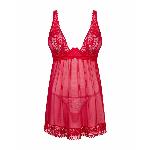 Прозора сорочка бебі-дол Obsessive Lacelove babydoll & thong XS/S Red, мереживо, стрінги - мініатюра 3