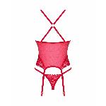 Прозорий корсет Obsessive Lacelove corset XS/S Red, мереживо, підв’язки для панчіх - мініатюра 4