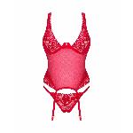 Прозорий корсет Obsessive Lacelove corset M/L Red, мереживо, підв’язки для панчіх - мініатюра 3