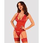 Прозорий корсет Obsessive Lacelove corset XL/2XL Red, мереживо, підв’язки для панчіх - мініатюра 6