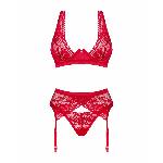 Комплект білизни Obsessive Lacelove cupless 3-pcs set XL/2XL Red, бюстгальтер, стрінги, пояс для панчіх - мініатюра 3