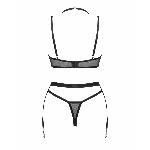 Комплект білизни Obsessive Selinne 3-pcs set XS/S Black, бюстгальтер, стрінги пояс для панчіх - мініатюра 4