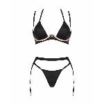 Комплект білизни Obsessive Selinne 3-pcs set M/L Black, бюстгальтер, стрінги пояс для панчіх - мініатюра 3