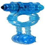 Ерекційне віброкільце Alive: Double Ding Ring Blue, два мотори - мініатюра 1