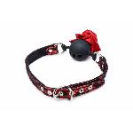 Кляп з трояндою Master Series: Eye-Catching Ball Gag With Rose, чорно-червоний - мініатюра 4