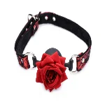 Кляп з трояндою Master Series: Eye-Catching Ball Gag With Rose, чорно-червоний - мініатюра 1