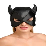 Маска з рогами Master Series: Dungeon Demon Bondage Mask with Horns, чорна - мініатюра 1