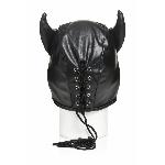 Маска з рогами Master Series: Dungeon Demon Bondage Mask with Horns, чорна - мініатюра 4